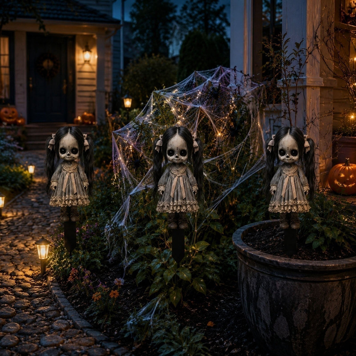 erdimoy 7.87in Tall Creepy Vintage Horror Doll Yard Stakes, 2D Waterproof Acrylic Spooky Ghost Doll Lawn Plug-In Ornaments, Scary Graveyard Garden Pathway Decor for Halloween Outdoor