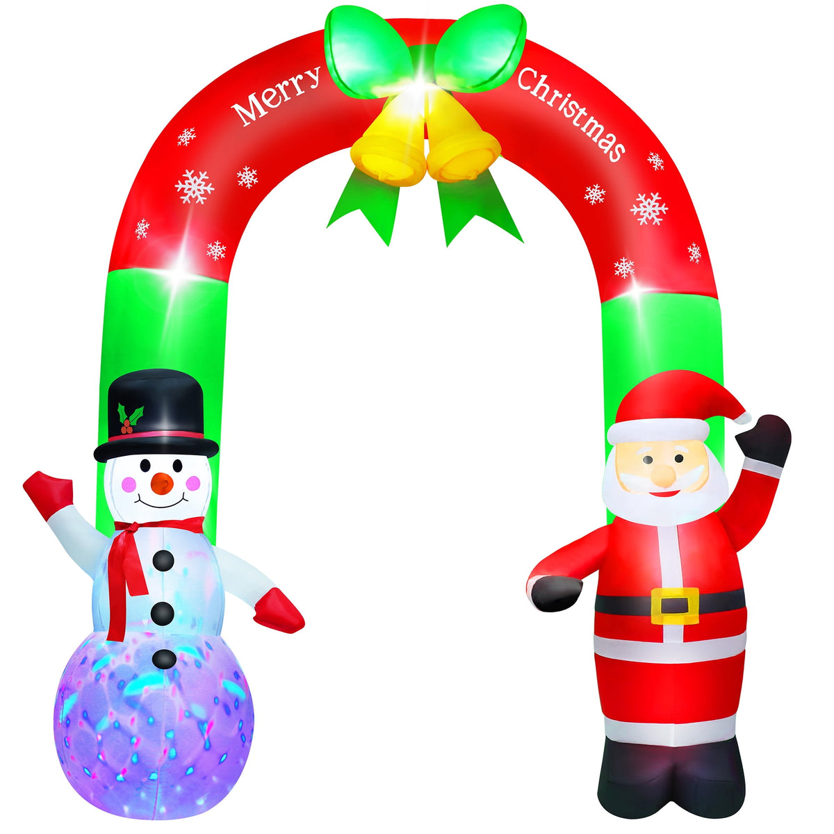 Yexmas 8FT Christmas Inflatable Archway,Christmas Blow Up Yard Decorations with Santa Claus and Snowman,Outdoor Christmas Decorations with Bow LED Lights
