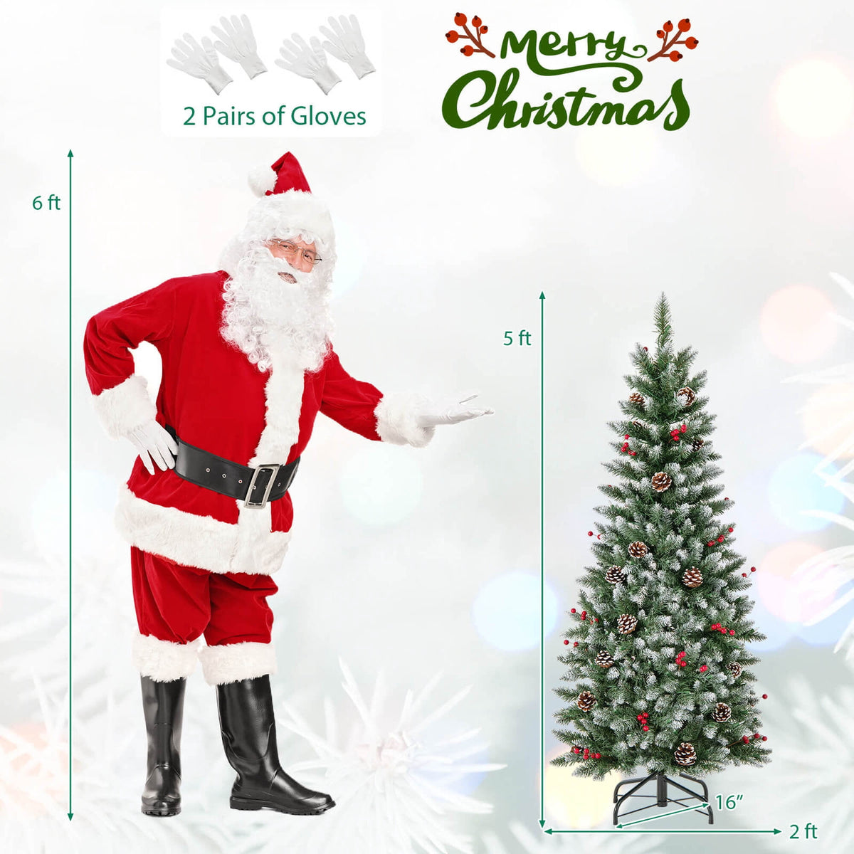 Costway 5 FT Pre-Lit Artificial Christmas Tree with 408 Snowy Branch Tips 250 LED Lights