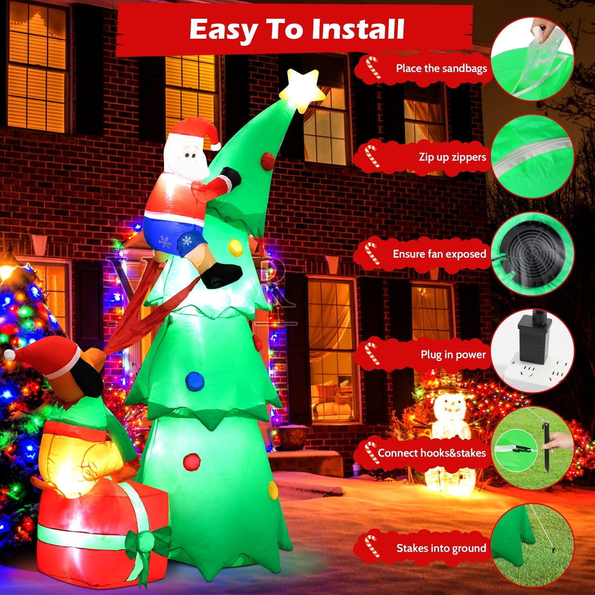 Yexmas 7.2FT Large Outdoor Inflatable Christmas Tree with Santa Claus and Dog,Built-in LED Lights,Fun Blow Up Xmas Decor Suitable for Yard,Garden,Lawn