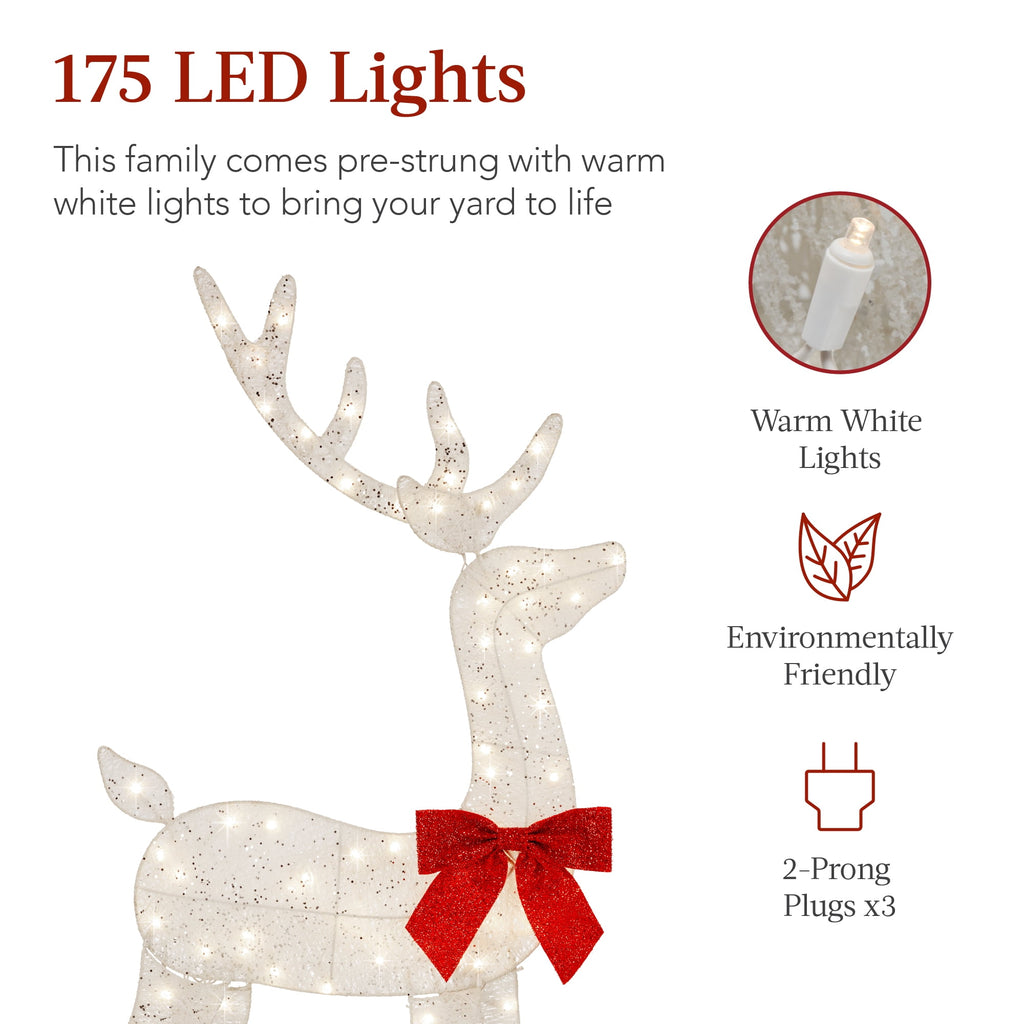 Best Choice Products 3-Piece 2D Deer Family Set, Lighted Christmas Outdoor Decoration w/ 175 Lights, Stakes - Gold