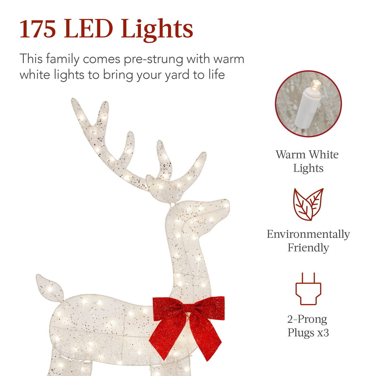 Best Choice Products 3-Piece 2D Deer Family Set, Lighted Christmas Outdoor Decoration w/ 175 Lights, Stakes - Gold
