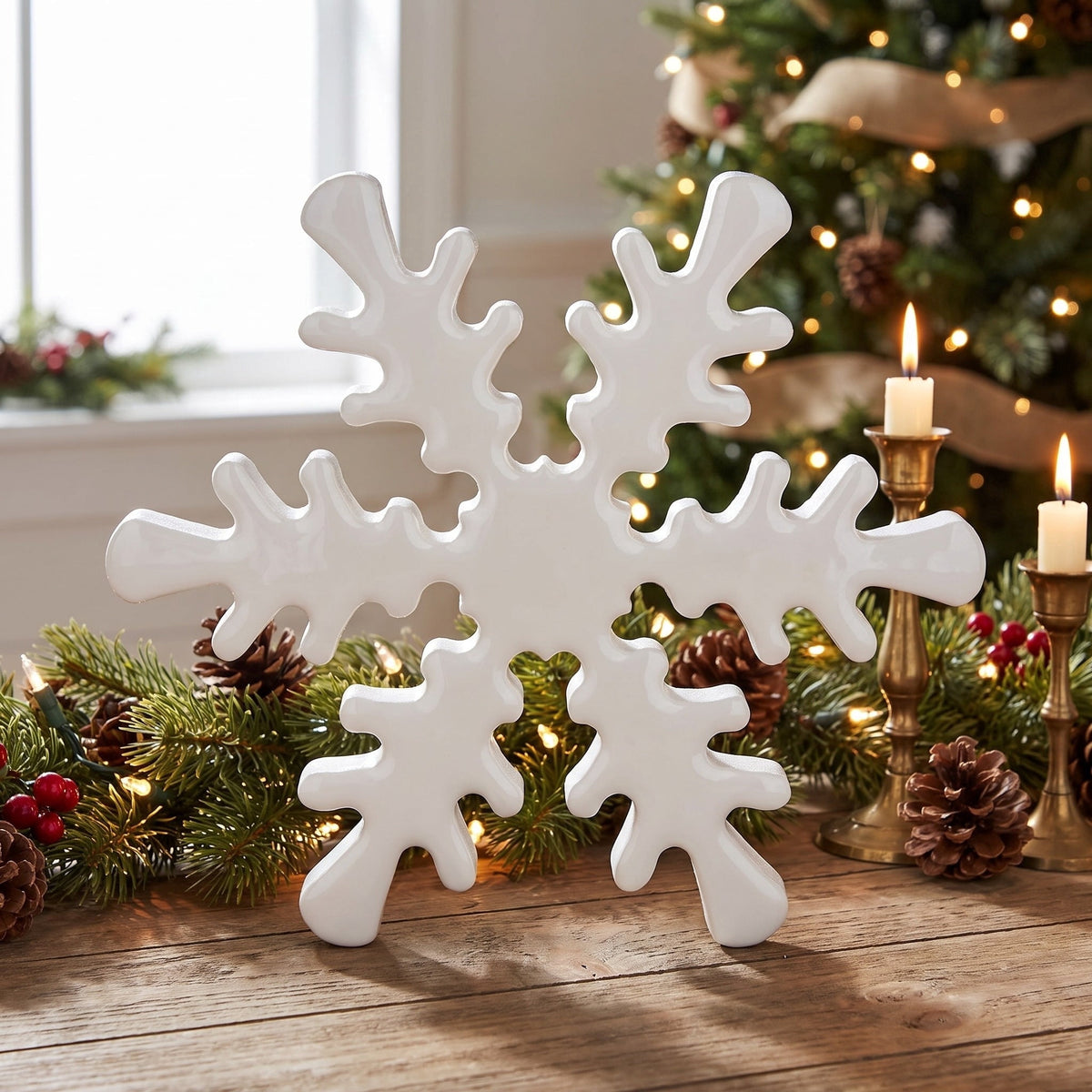 Small Wood Snowflake Christmas Decoration, White, 6", by Holiday Time