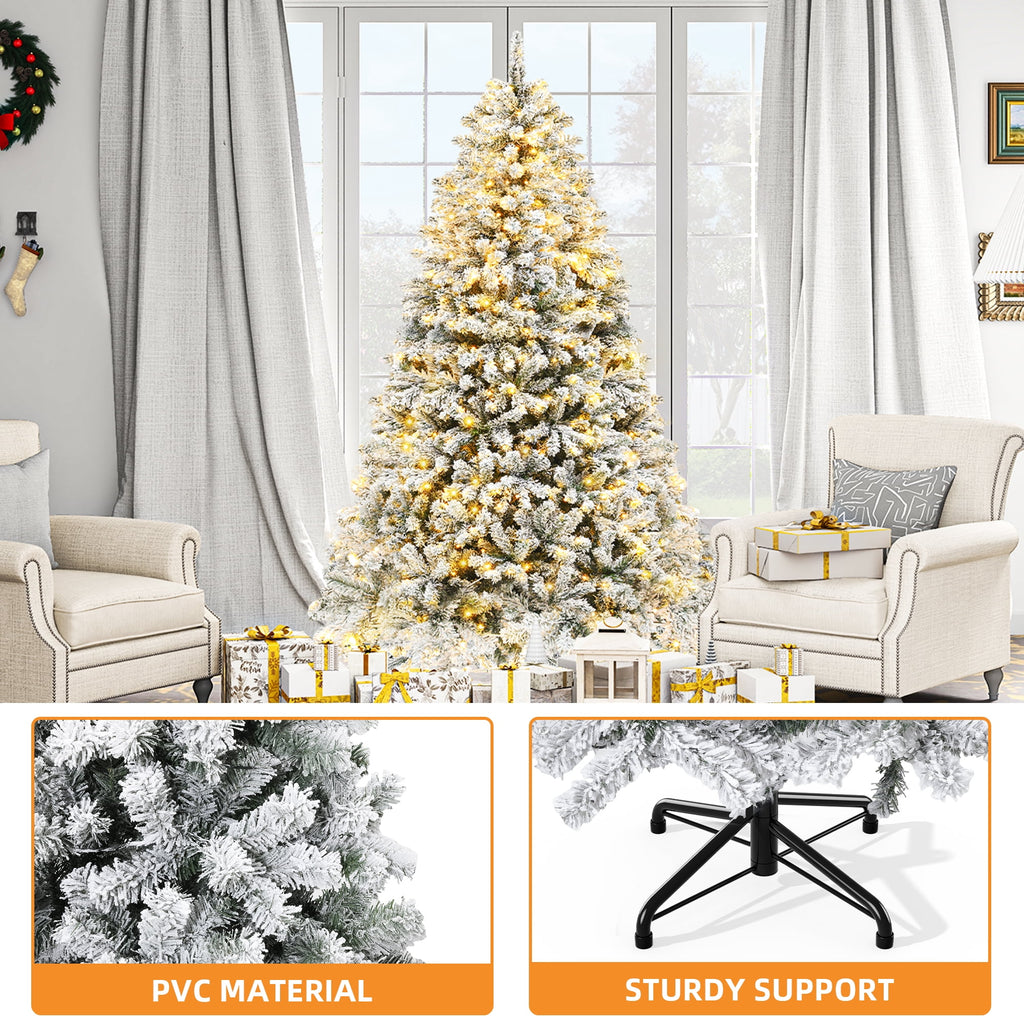 Dextrus 6ft Snow Flocked Artificial Christmas Tree with 250 Lights, Pre-Lit Holiday Christmas Pine Tree with 800 Branch Tips, 8 Light Modes and Foldable Base