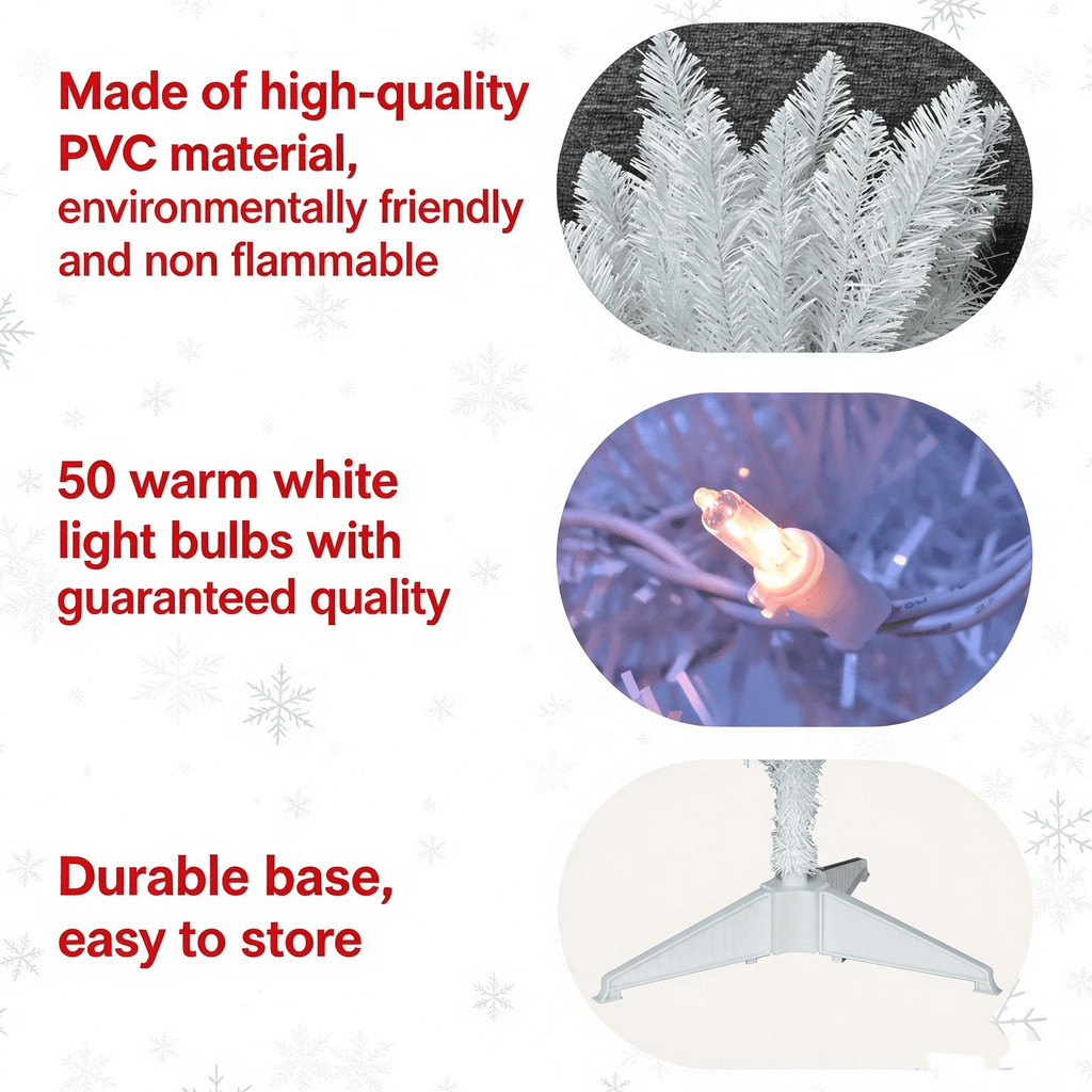 Cowin 4ft Artificial Christmas Tree,Pre-lit Tinsel Pine Spruce Tree, Small Xmas Tree for Home, Office and Party,White