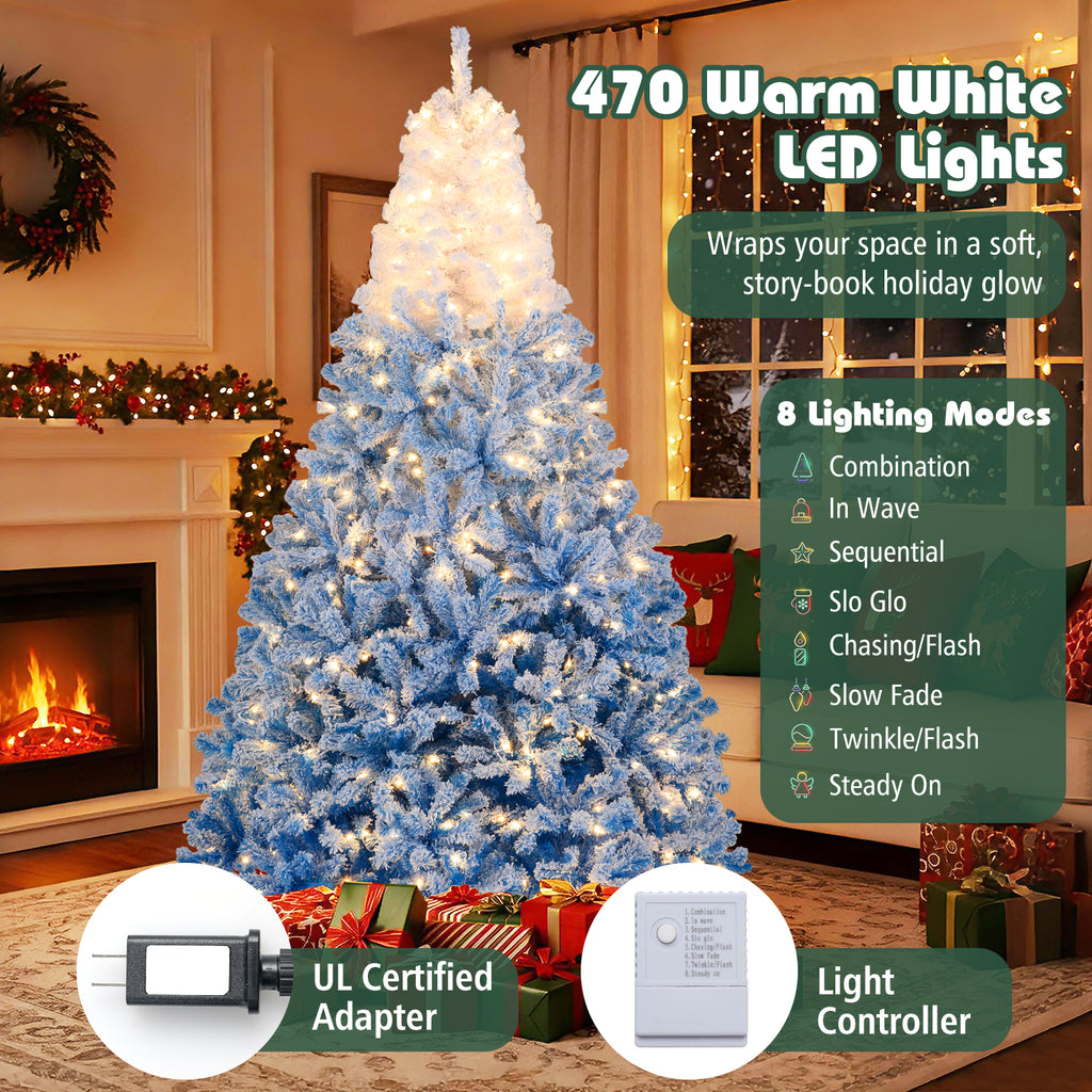 Costway 6 FT Artificial Christmas Tree with 250 Warm White LED Lights, 8 Lighting Modes & Folding Metal Stand White & Pink