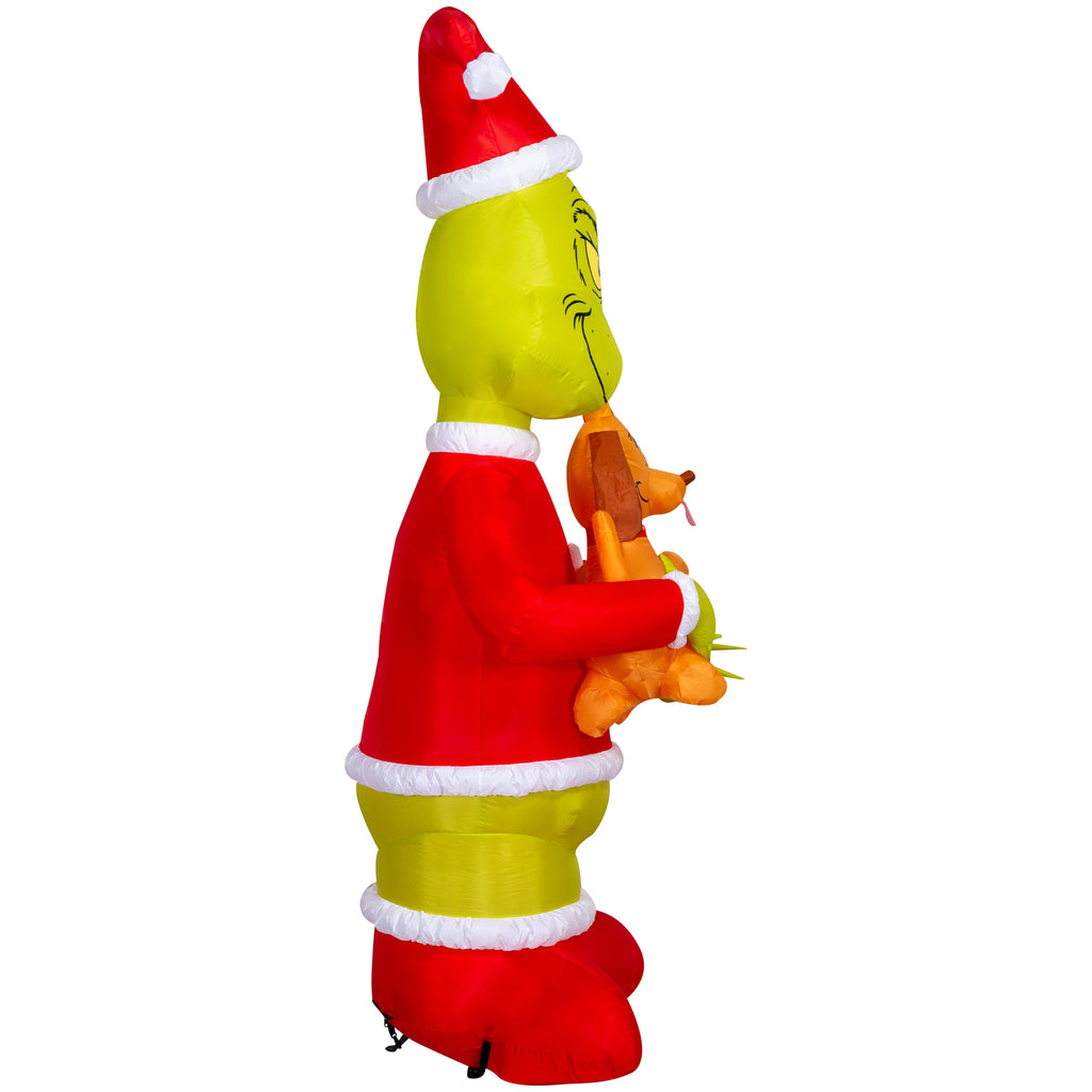 Gemmy Christmas Airblown Inflatable Grinch Holding Max Giant Scene Dr. Seuss , 8 ft Tall