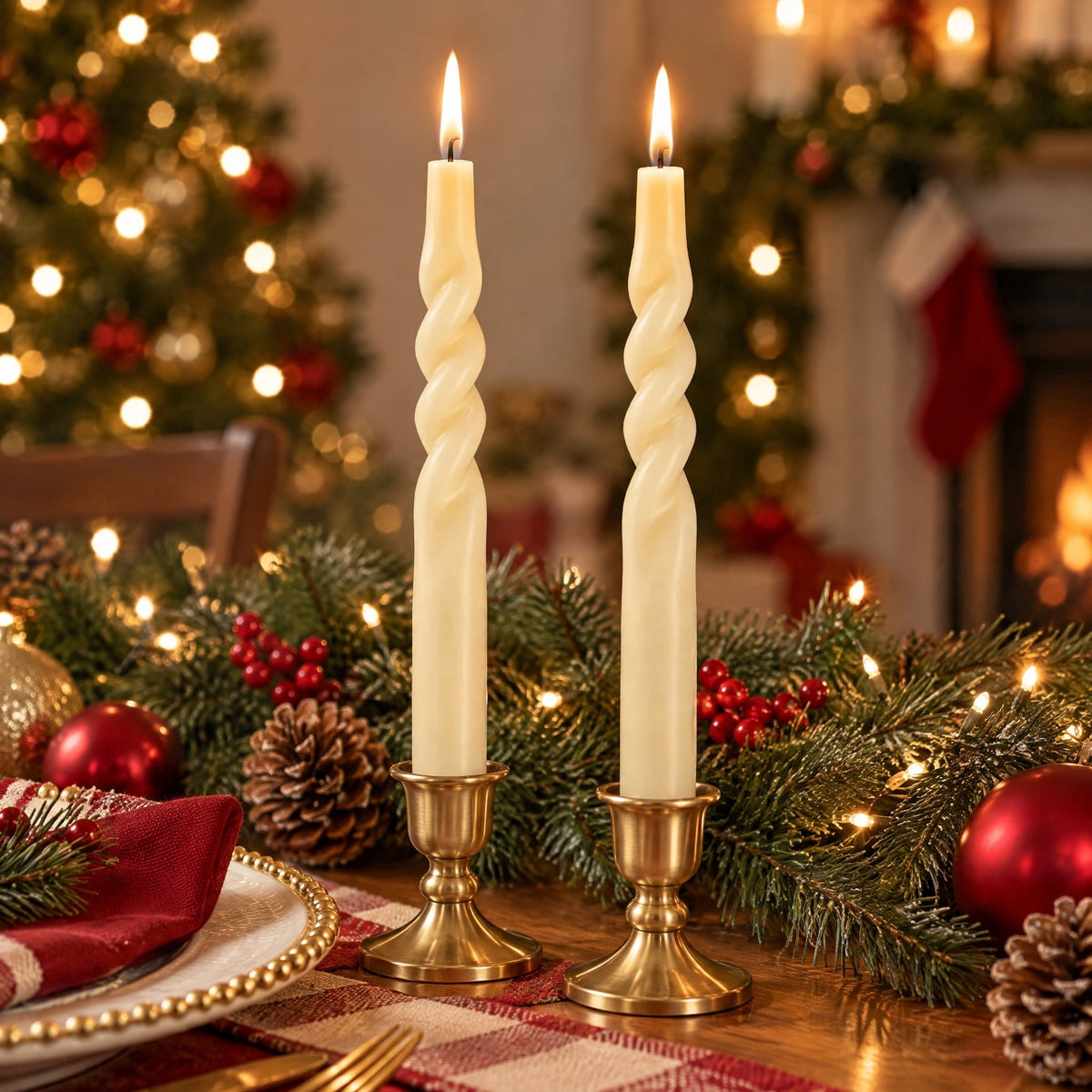 Indoor Battery-Operated LED Plastic Flameless Christmas Twisted Taper Candles, Cream, 11", 2 Count, by Holiday Time