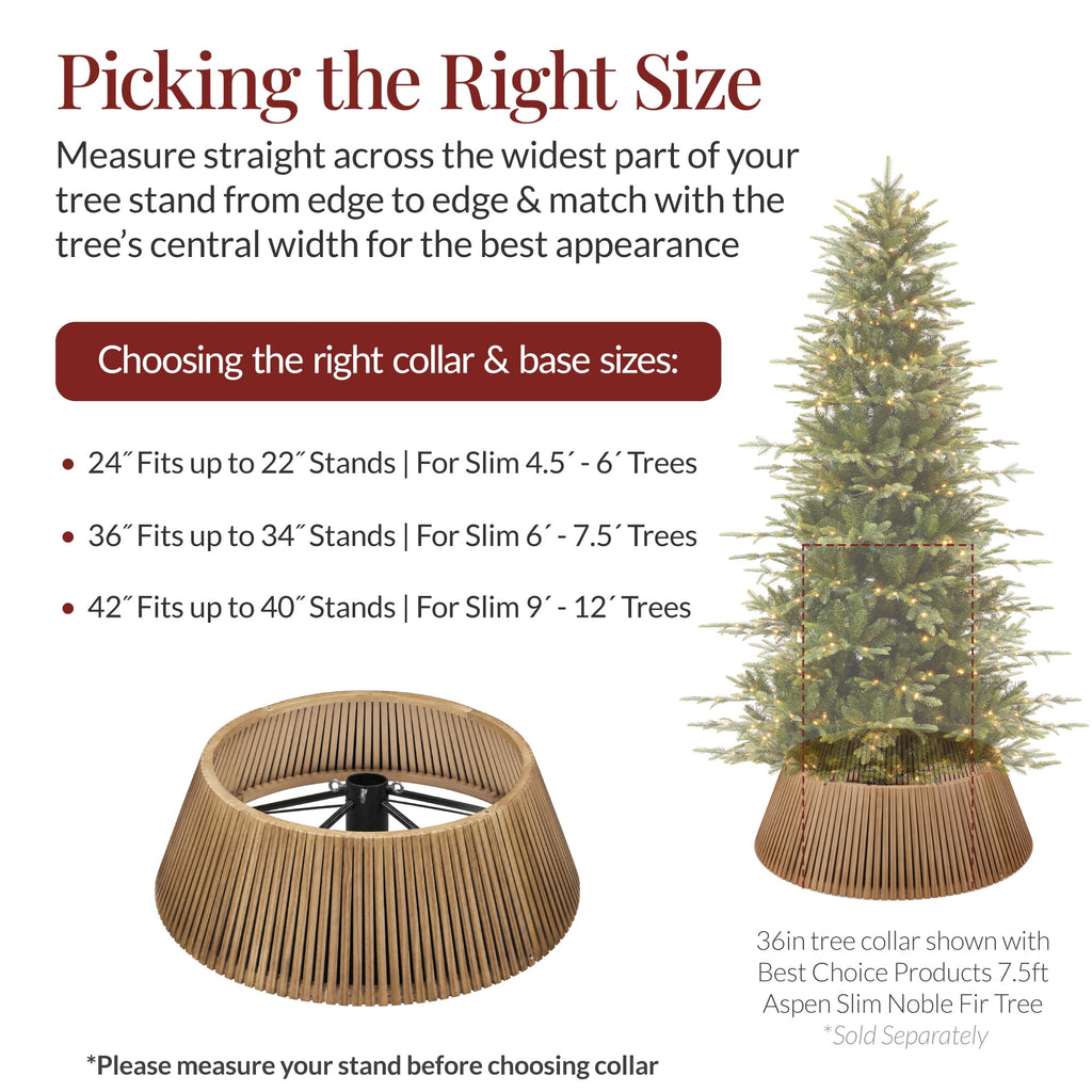Best Choice Products 36in Christmas Tree Collar, Solid Wood Slatted Tree Skirt Holiday Accessory for Home - Walnut