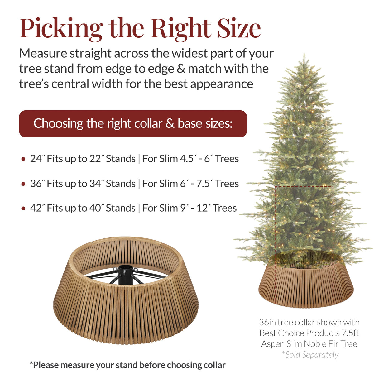 Best Choice Products 36in Christmas Tree Collar, Solid Wood Slatted Tree Skirt Holiday Accessory for Home - Walnut
