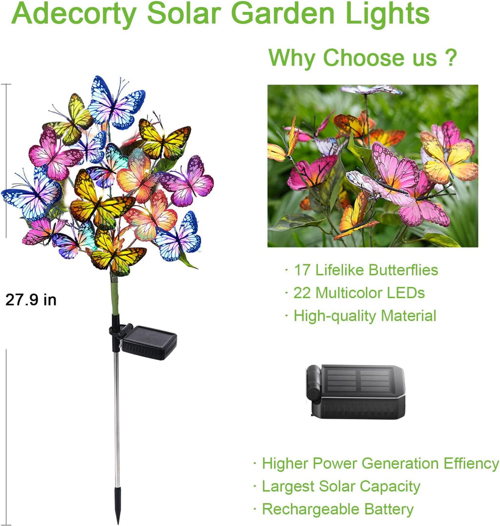 Qoosea Solar Garden Lights Outdoor Waterproof Decorative Flower New Upgraded 2 pack with 17 Butterfly Solar Lights for Garden Yard Outdoor Decor Pathway, Gifts for Mom
