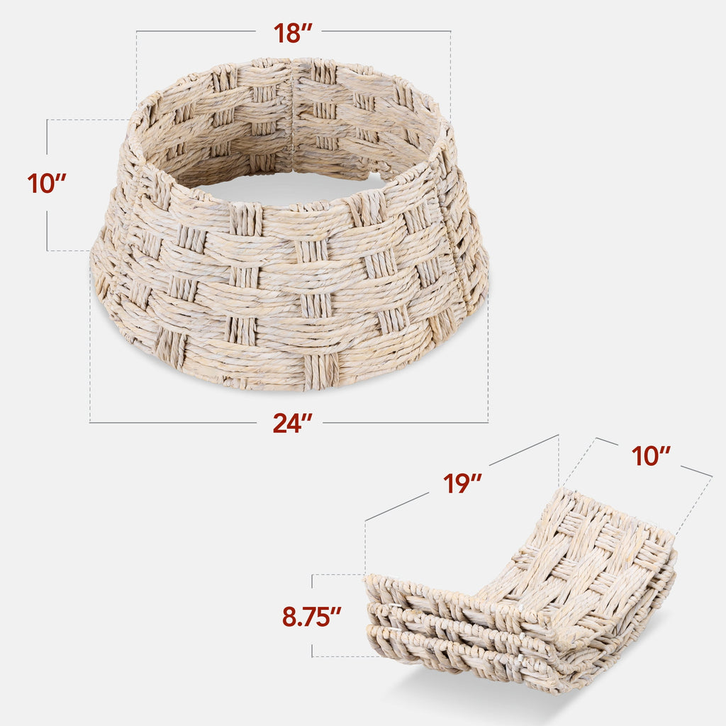 Best Choice Products 24in Basket Woven Hyacinth Christmas Tree Collar, Skirt Accessory w/ Cord Cut-Out- Espresso