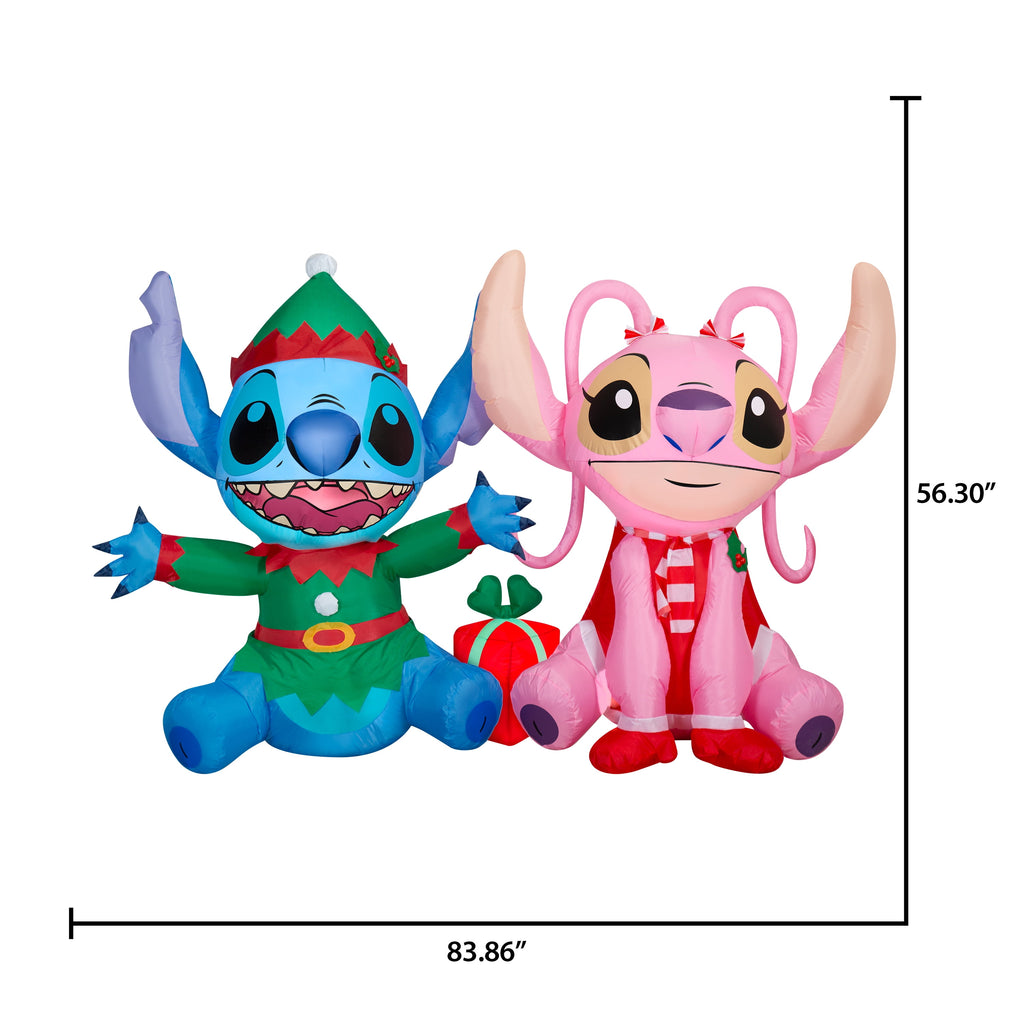 Christmas Yard Inflatable with LED Lights Disney Stitch and Angel Scene, 7.5 ft