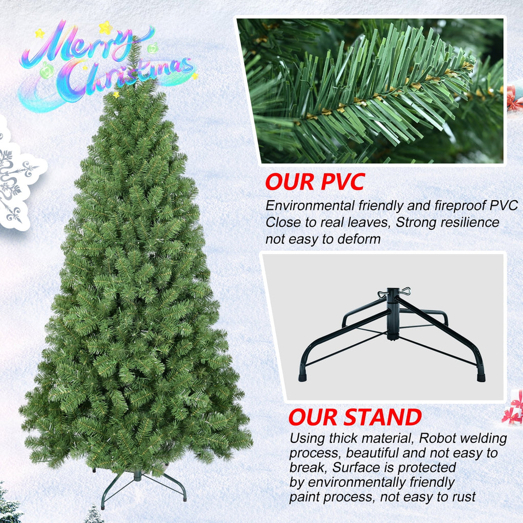 8ft Christmas Tree with Memory Wire, 1430 Tips Hinged Artificial PVC Tree, Easy Setup Green Xmas Tree for Indoor Holiday Decoration