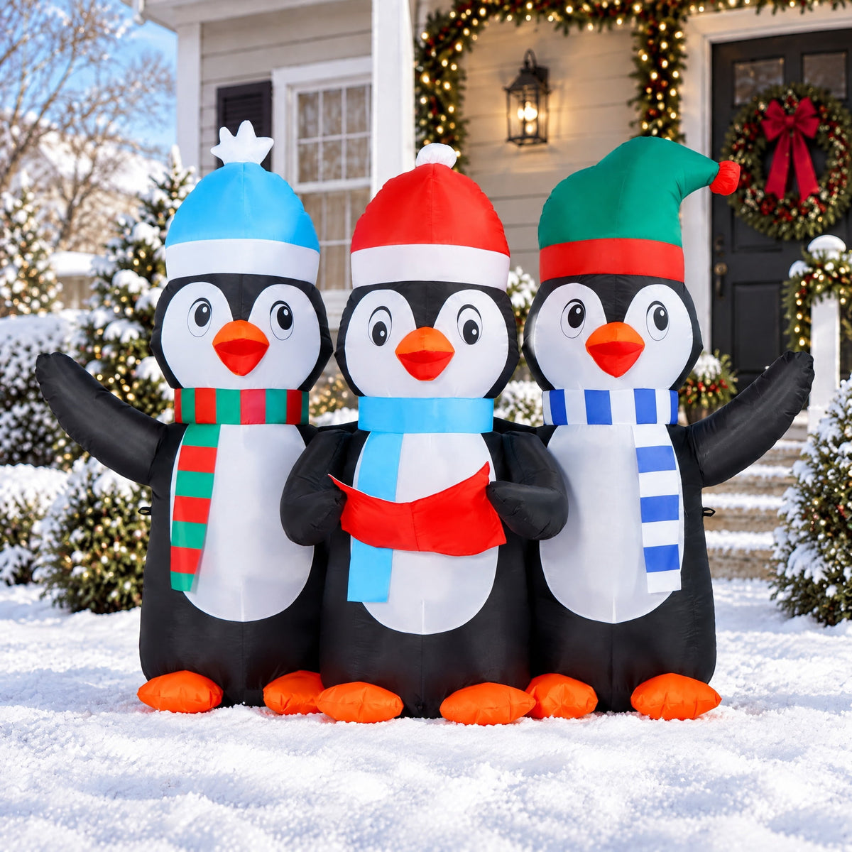 Multicolor Penguin Carolers Christmas Airblown Yard Inflatable, 6', by Holiday Time