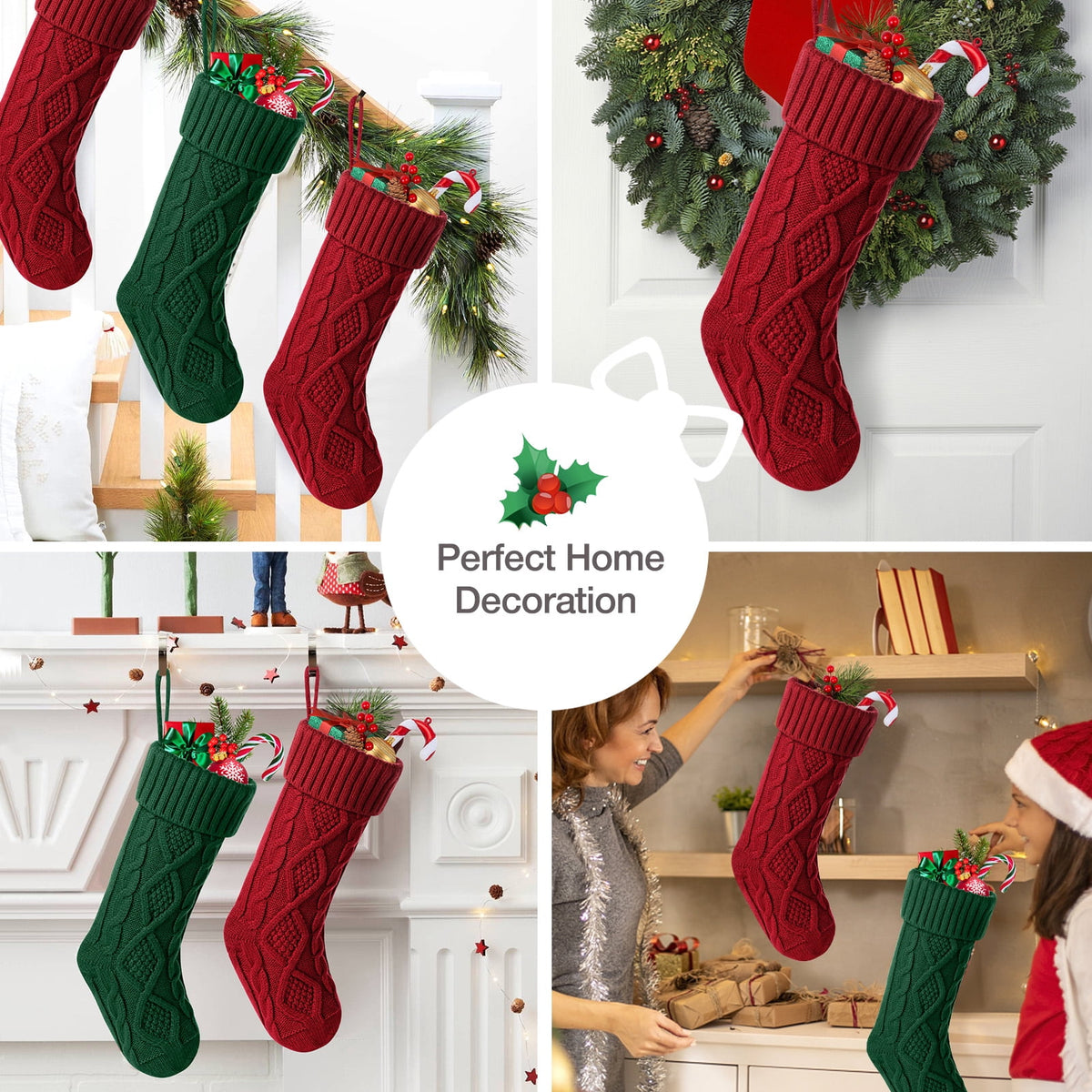 Ayieyill 6pcs Christmas Stockings Large Knitted Xmas Stockings 18 Inches Fireplace Hanging Stockings for Family Holiday Christmas Decoration