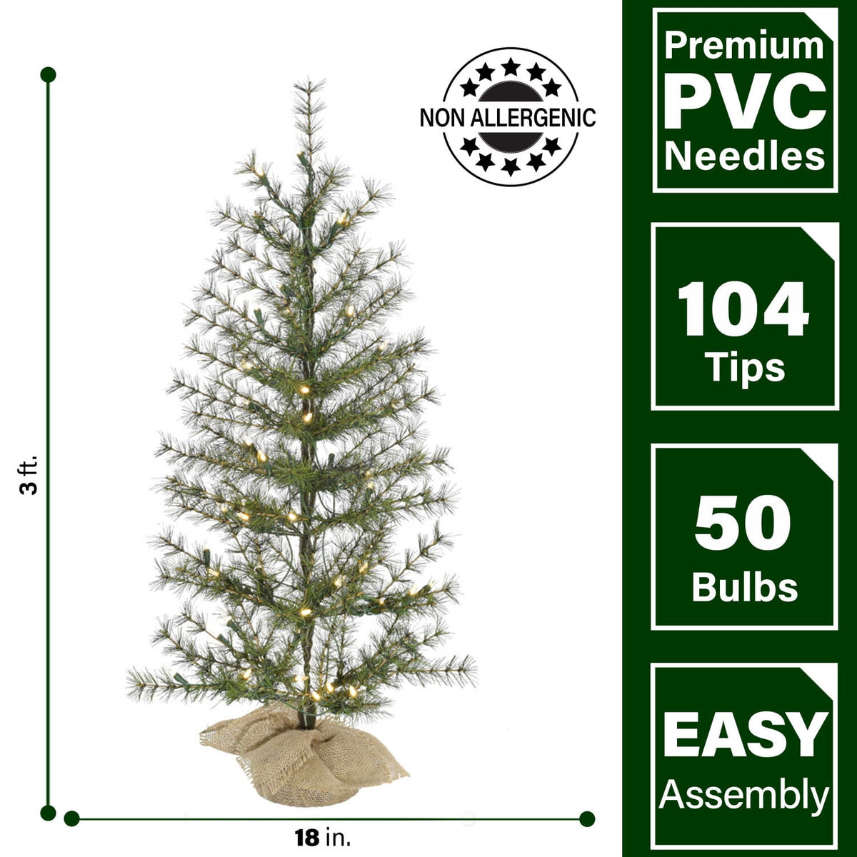 Fraser Hill Farm 3-ft. Farmhouse Fir Christmas Tree with Burlap Bag and Warm White LED Lights, Set of 2, FFFF036-5GR/S2