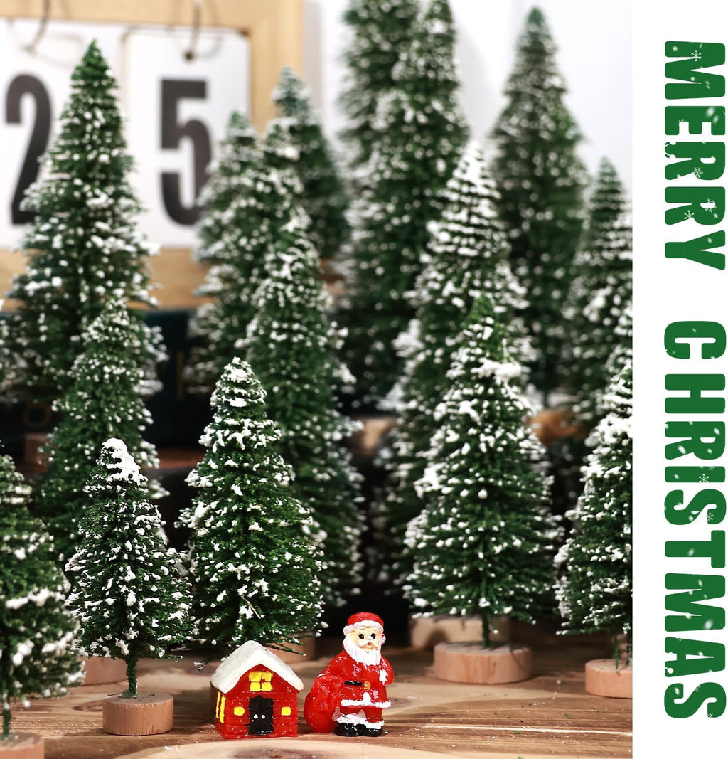 Ayieyill 30PCS Artificial Mini Christmas Trees, Mini Pine Tree Sisal Trees with Wood Base Bottle Brush Trees for Christmas Table Top Decor Winter Crafts Ornaments