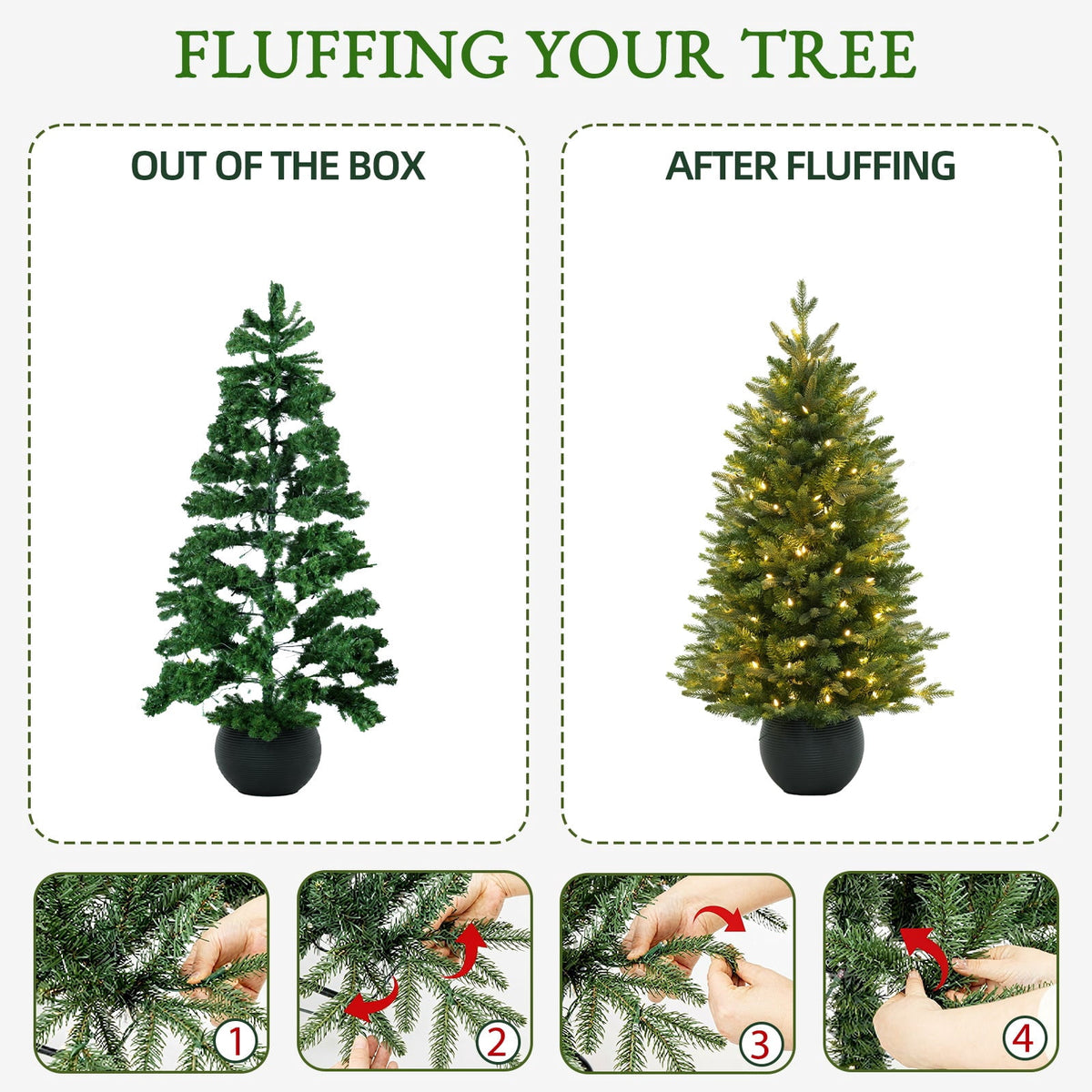 Vivatrees 3FT Potted Christmas Tree Pre-Lit with Warm White LED Lights Artificial Xmas Tree for Living Room Home Office Indoor Holiday Decoration