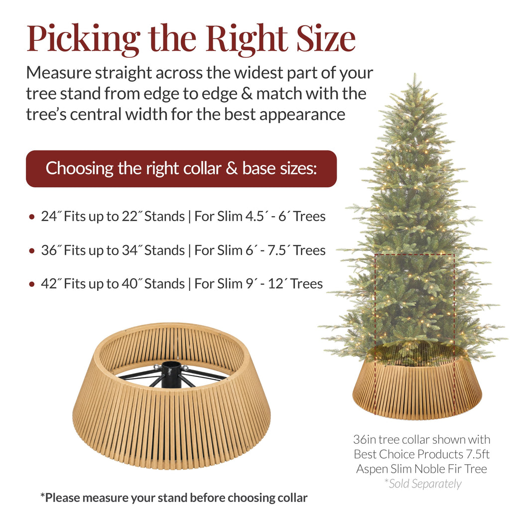 Best Choice Products 36in Christmas Tree Collar, Solid Wood Slatted Tree Skirt Holiday Accessory for Home - Walnut