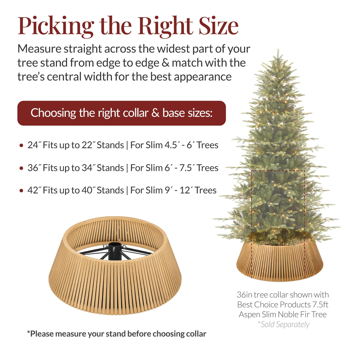 Best Choice Products 36in Christmas Tree Collar, Solid Wood Slatted Tree Skirt Holiday Accessory for Home - Walnut
