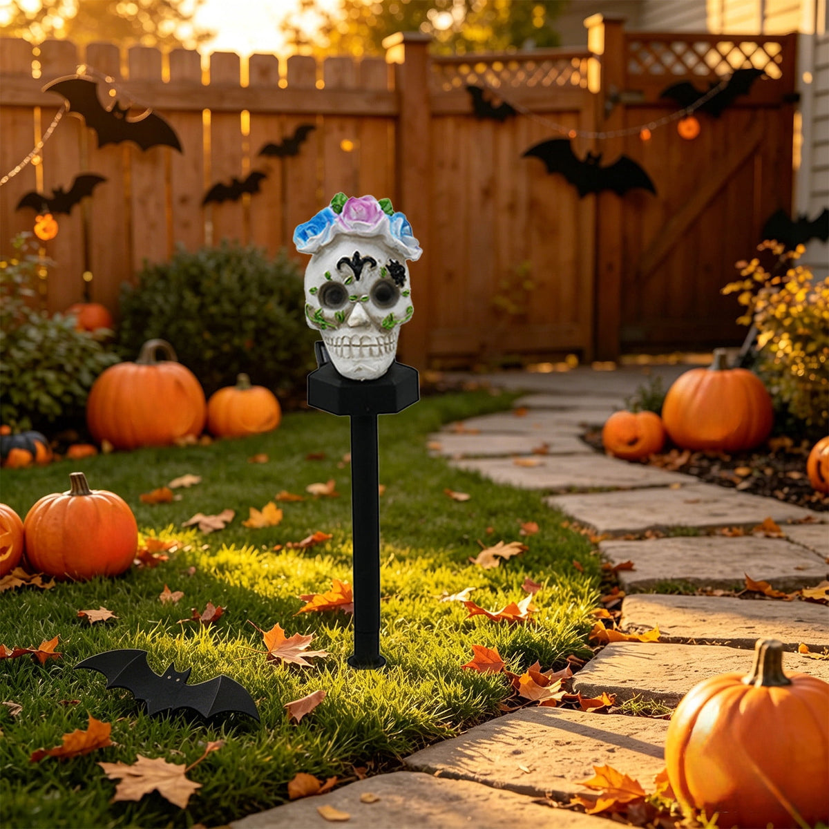 Stijggn Halloween Pumpkin Stake Solar Garden Lights, Waterproof Multi Branch Little Pumpkin Lantern Garden Stake Lights Outdoor Walkway Yard Garden Decoration