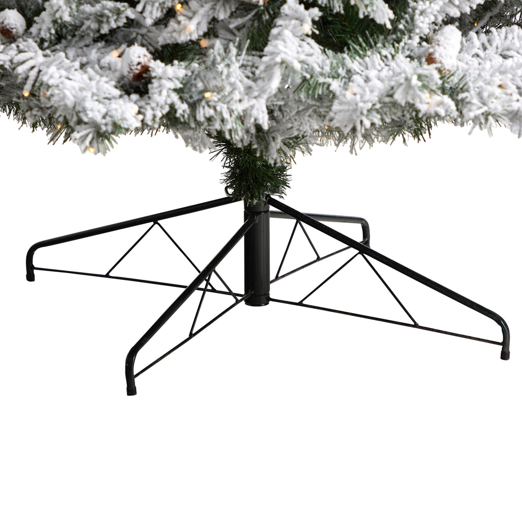 Nearly Natural River Mountain Clear Prelit LED Green Flocked Pine Christmas Tree, with Pinecones 9'