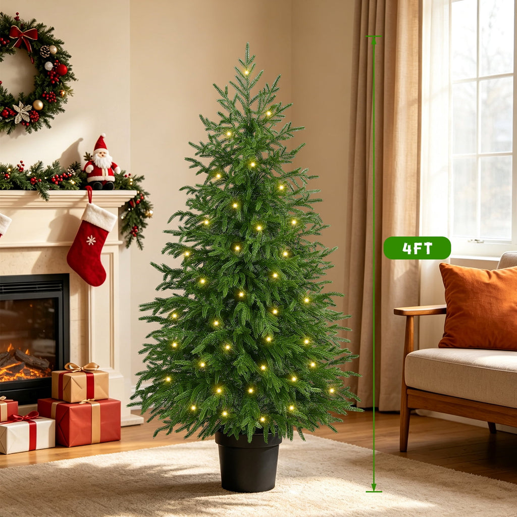 Yastouay 2FT Tabletop Christmas Tree Artificial Norfolk Pine Pre-Lit Xmas Tree with Lights for Front Porch Indoor Outdoor Christmas Decor