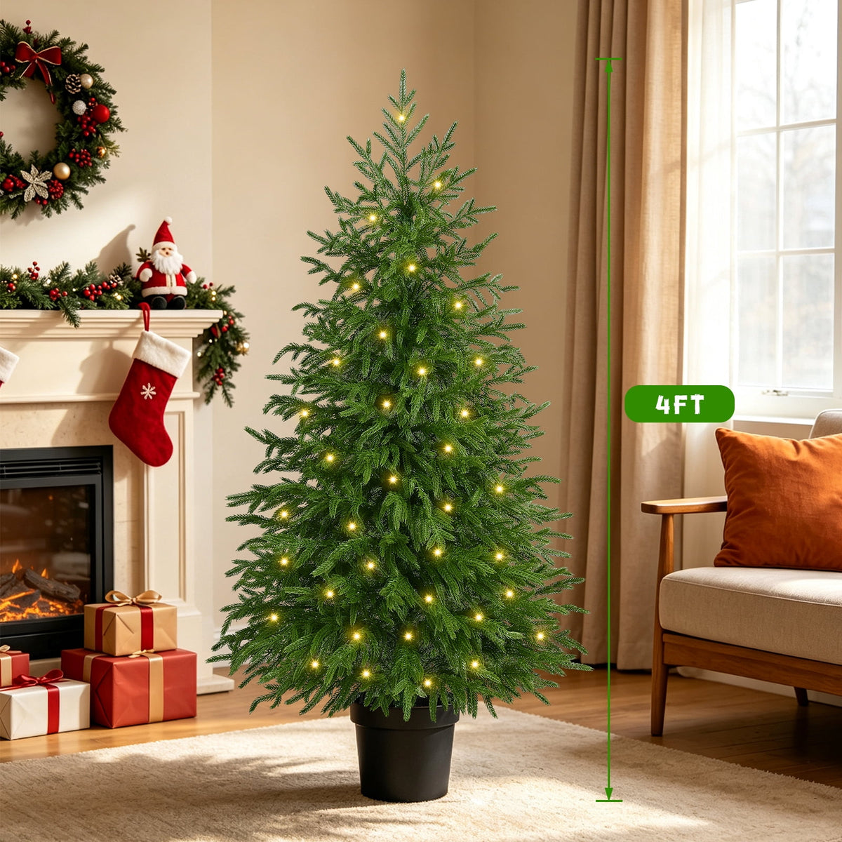 Yastouay 2FT Tabletop Christmas Tree Artificial Norfolk Pine Pre-Lit Xmas Tree with Lights for Front Porch Indoor Outdoor Christmas Decor