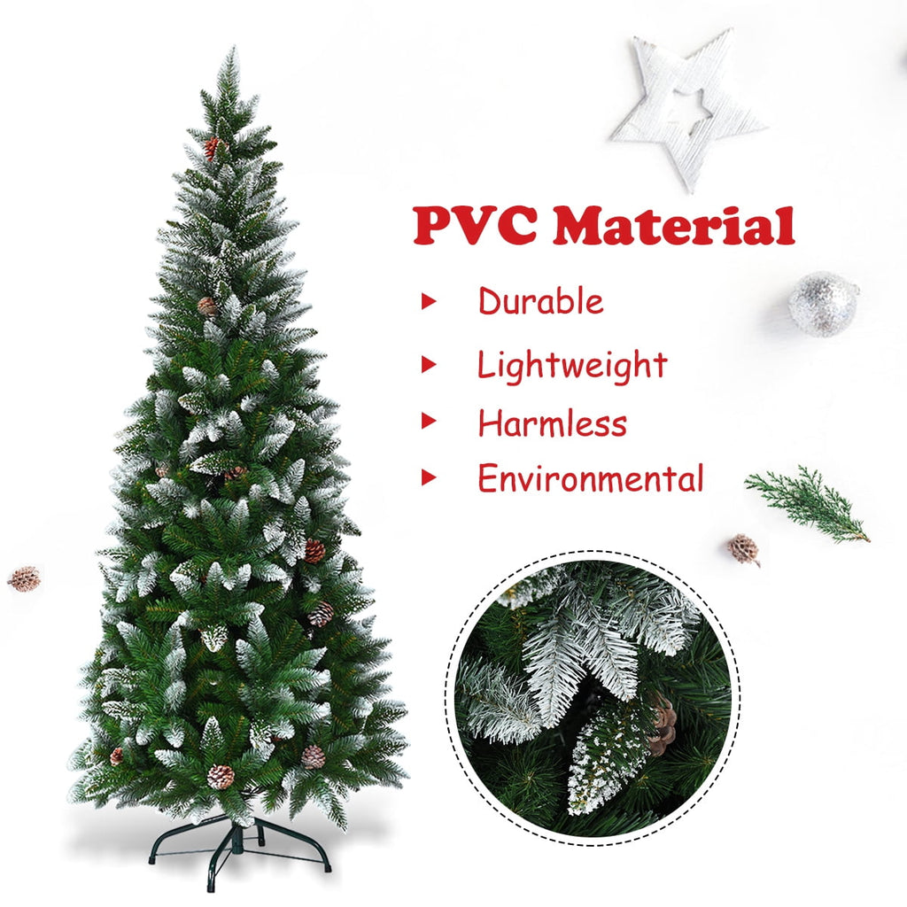 Gymax 5ft Snow Flocked Pencil Christmas Tree Classic Realistic PVC Needles W/Pine Cones