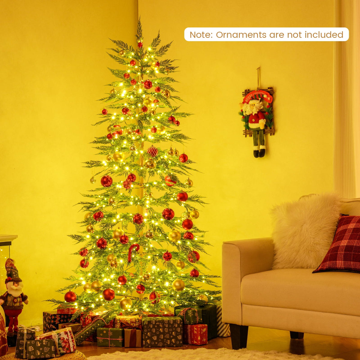 Costway 6.5 FT Pre-Lit Cypress Christmas Tree Hinged with 470 PE Branch Tips Timer & 430 Lights