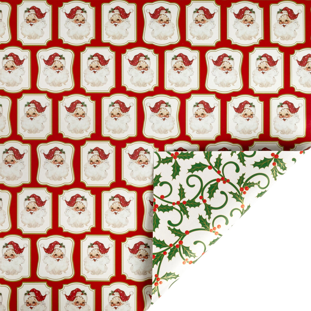 LaRibbons 30" x 10' Holiday Reversible Metallic Gift Wrap Kit | Vintage Santa and Holiday Greens