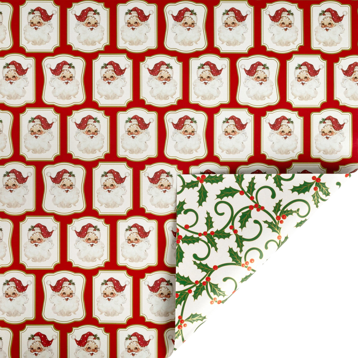 LaRibbons 30" x 10' Holiday Reversible Metallic Gift Wrap Kit | Vintage Santa and Holiday Greens