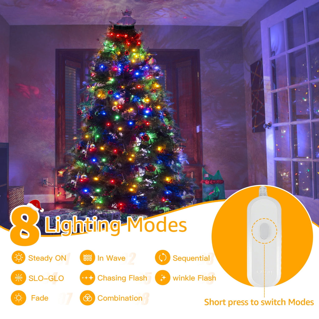 Ollny Christmas Tree Lights with Ring, 8 Modes & 3 Timers Cascading Twinkle Lights for Christmas Tree, 200 LED 6.6FT*10 Lines Waterfall Lights for Indoor Outdoor Xmas Decoration (Warm White)