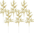 24 Pcs Gold Artificial Leaves Glitter Pine Branches Xmas Pine Needles Floral Spray Picks Fake Pine Stems Golden Christmas Tree Decorations for Party