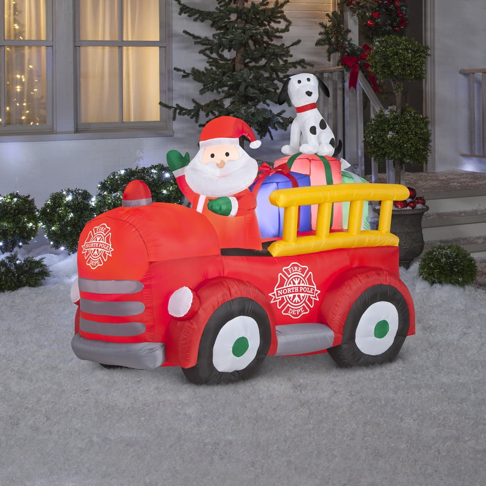 Gemmy Inflatable Santa Driving Fire Truck LED Lighted Yard Decoration - 61 in