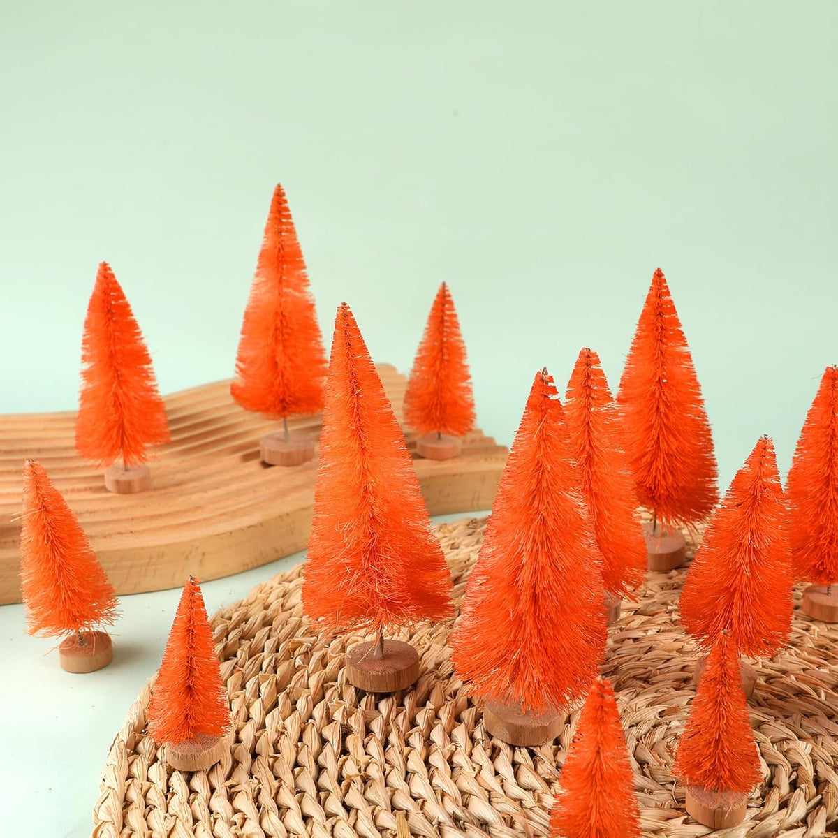 8 Pcs Artificial Mini Christmas Trees, Miniature Pine Trees Sisal Trees with Wood Base Tabletop Christmas Tree for Christmas Xmas Holiday New Year