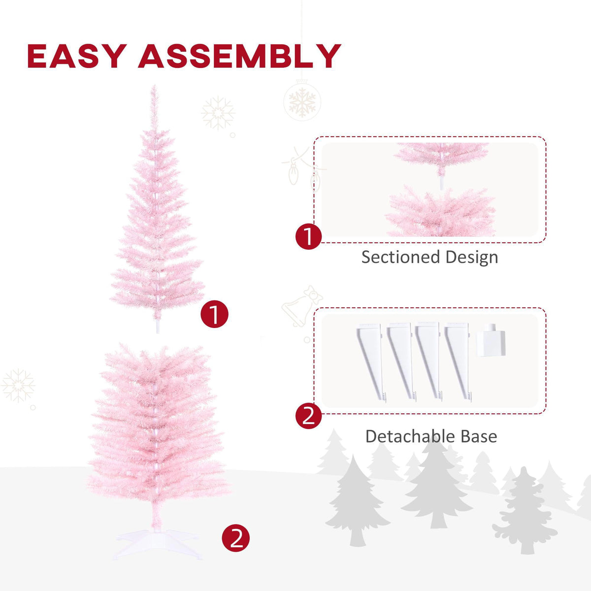 Kadyn Christmas Tree, Xmas Trees,6' Artificial Pencil Christmas Tree with 390 Realistic Branch Tips and Plastic Stand, Silver