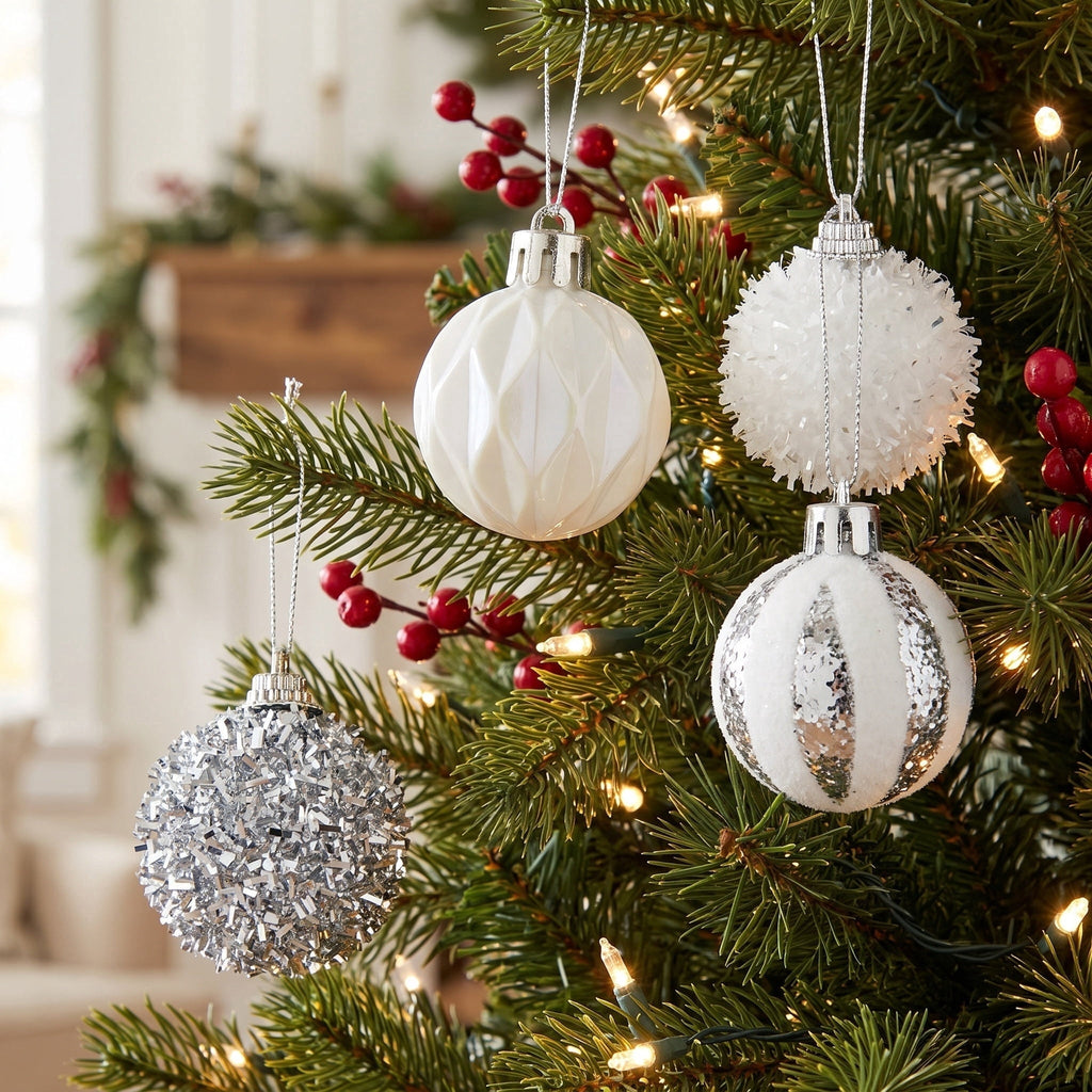12-Count White and Silver Ball Mini Christmas Ornaments, 2", by Holiday Time