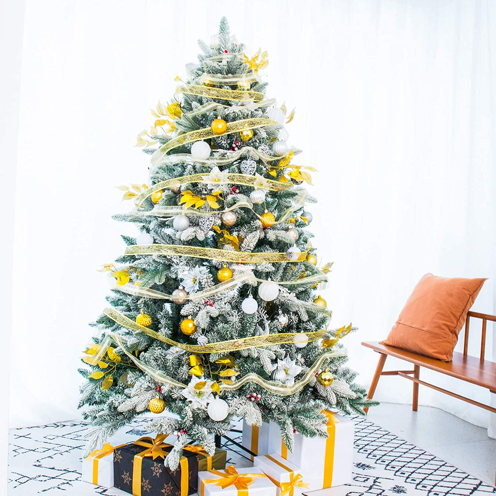 Senjie Snow Flocked Christmas Tree,Real Touch Artificial Tree with Red Berry Unlit 4.5 FT