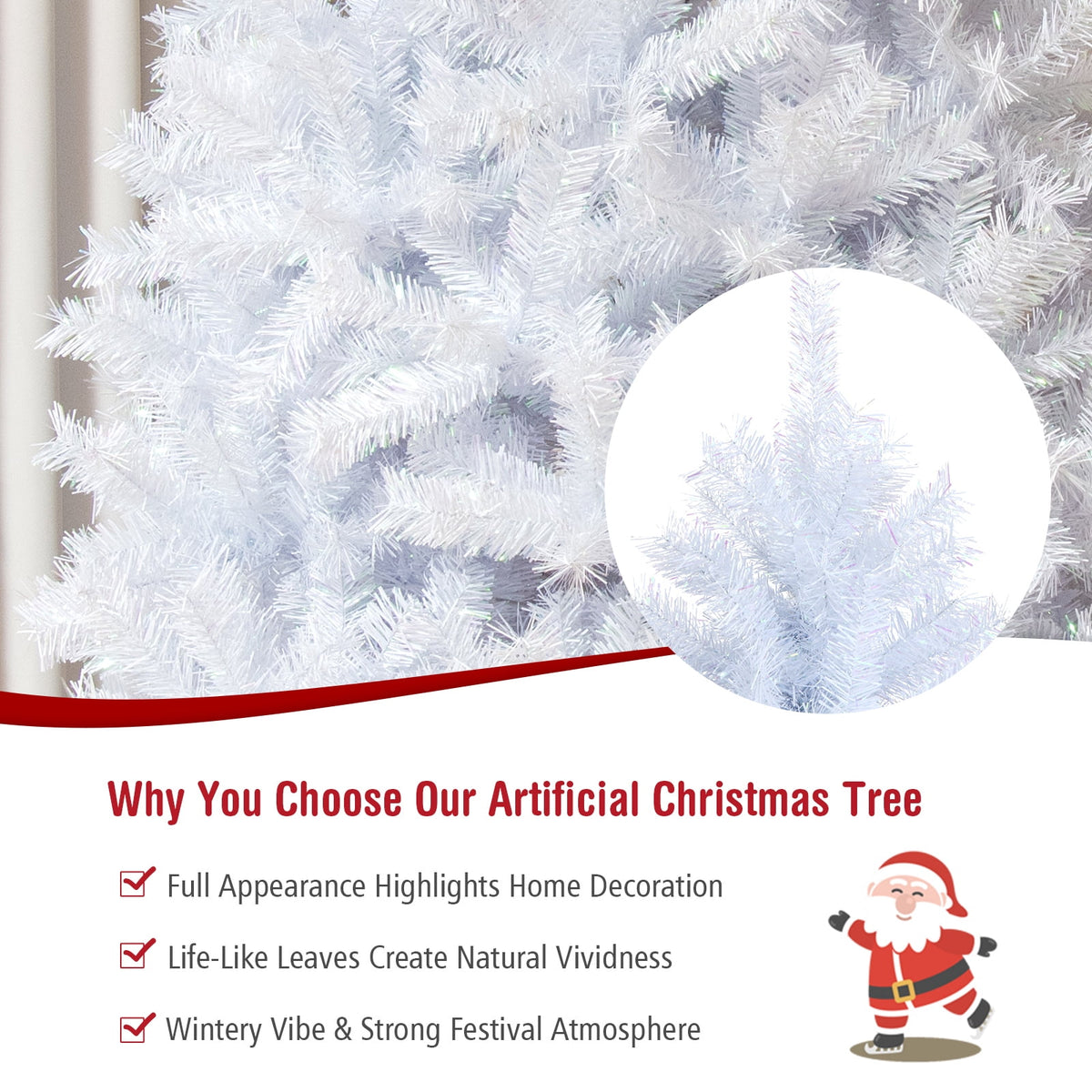 Topbuy 6FT White Realistic Xmas Tree, Lush Christmas Tree W/ 792 PVC & PET Branch Tips