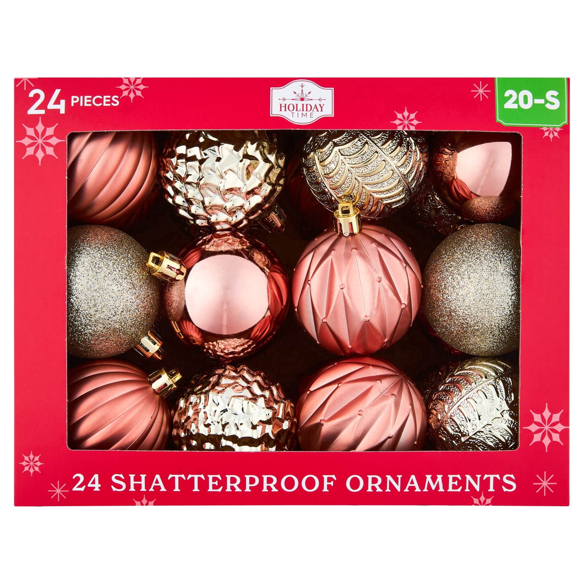 24-Count Red/Green/Gold Ball Shatterproof Christmas Ornaments, 2.8", by Holiday Time