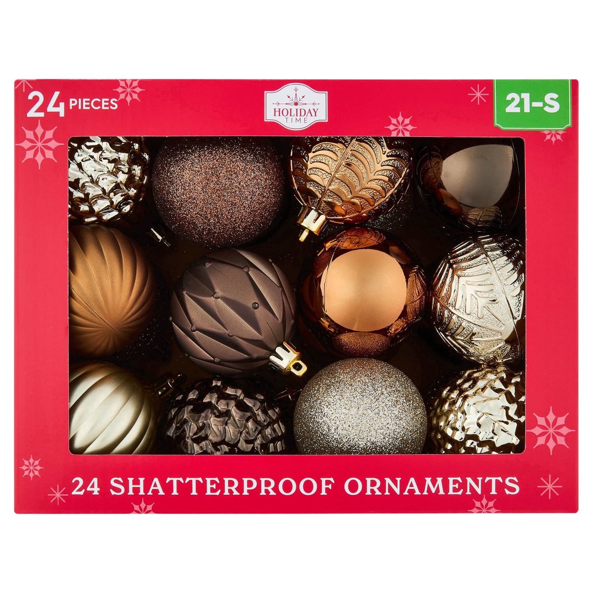 24-Count Red/Green/Gold Ball Shatterproof Christmas Ornaments, 2.8", by Holiday Time