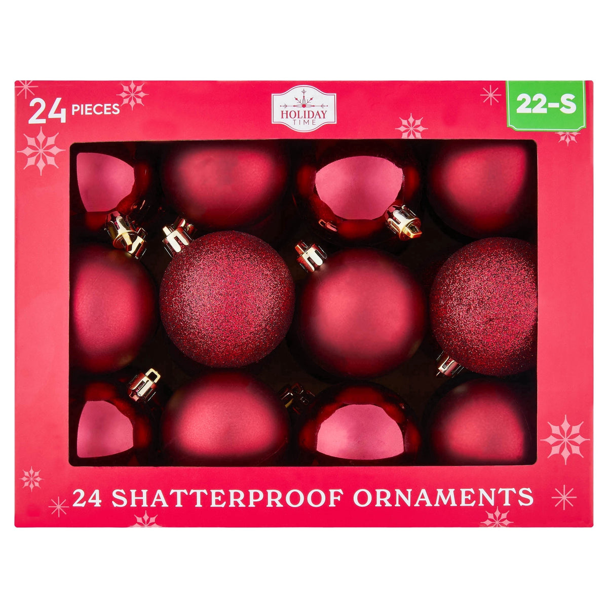 24-Count Red/Green/Gold Ball Shatterproof Christmas Ornaments, 2.8", by Holiday Time
