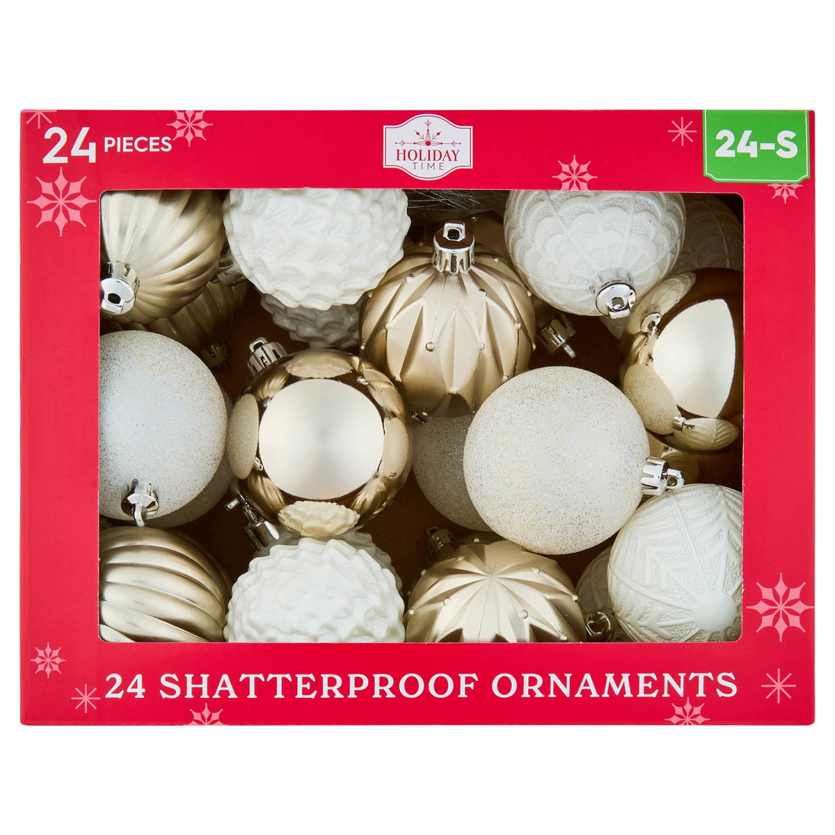 24-Count Red/Green/Gold Ball Shatterproof Christmas Ornaments, 2.8", by Holiday Time