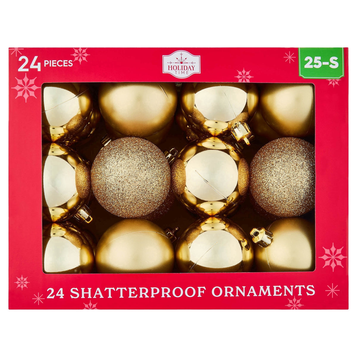 24-Count Red/Green/Gold Ball Shatterproof Christmas Ornaments, 2.8", by Holiday Time