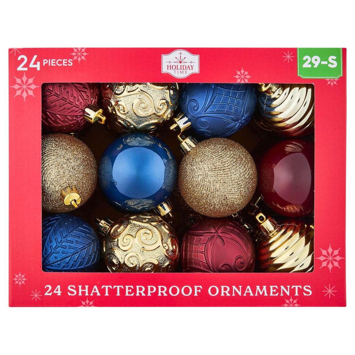 24-Count Red/Green/Gold Ball Shatterproof Christmas Ornaments, 2.8", by Holiday Time