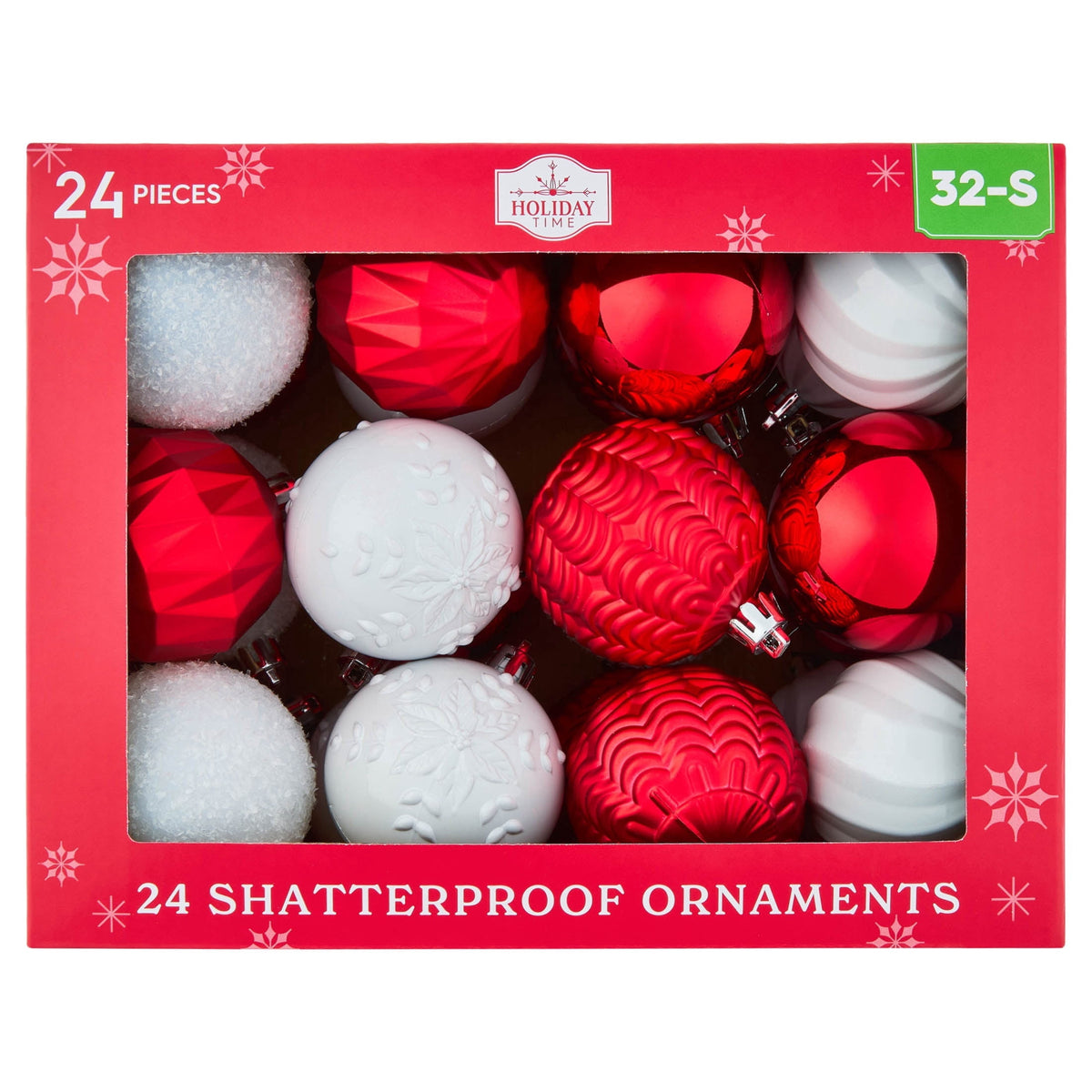 24-Count Red/Green/Gold Ball Shatterproof Christmas Ornaments, 2.8", by Holiday Time