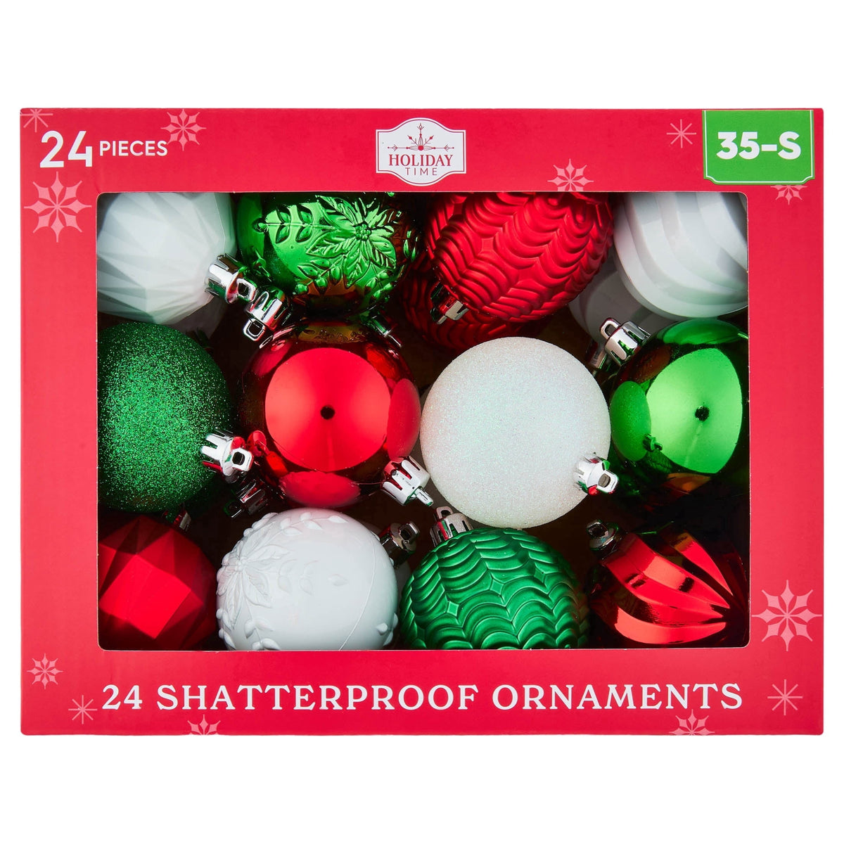 24-Count Red/Green/Gold Ball Shatterproof Christmas Ornaments, 2.8", by Holiday Time