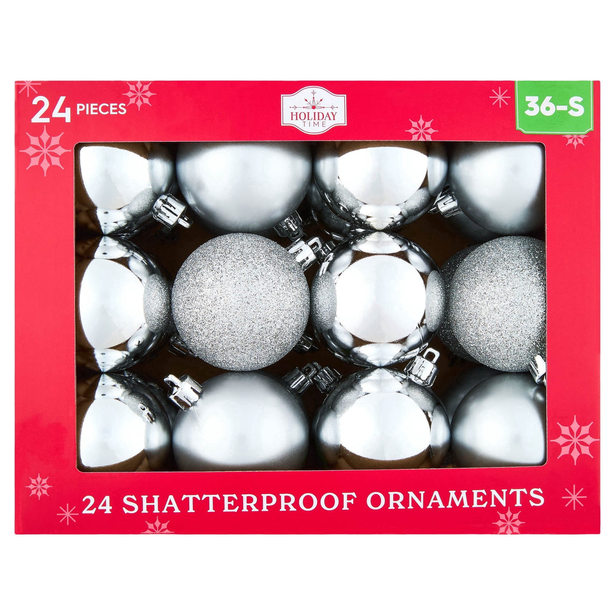 24-Count Red/Green/Gold Ball Shatterproof Christmas Ornaments, 2.8", by Holiday Time